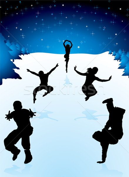 Рождества вечеринка люди пять человек вечеринки снега Сток-фото © nicemonkey
