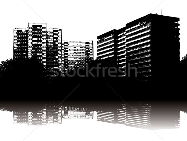 Urban ilustrare scena urban negru alb vertical Imagine de stoc © nicemonkey