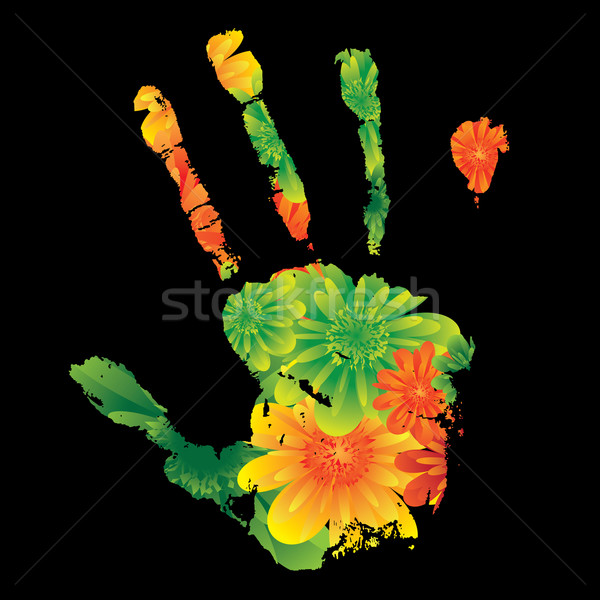 Virágmintás kéz egyedi nyomtatott terv fekete Stock fotó © nicemonkey