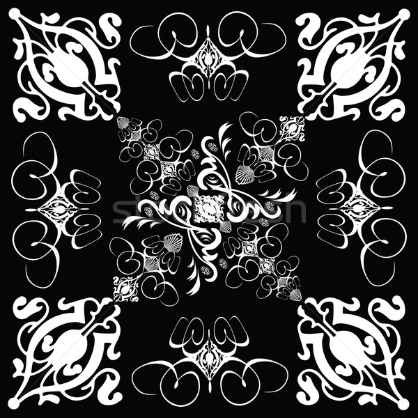 Fleur carrelage gothique style design blanc noir [[stock_photo]] © nicemonkey