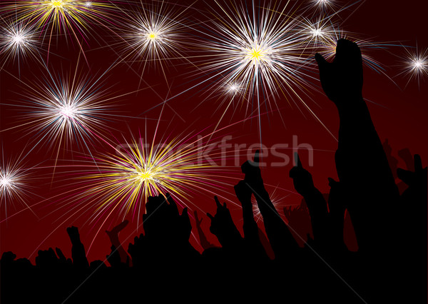 Nouvelle année foule feux d'artifice scène écran mains [[stock_photo]] © nicemonkey