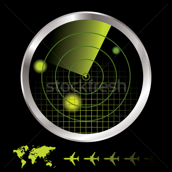 Stockfoto: Radar · monitor · vliegtuigen · luchthaven · wereldkaart · vliegtuig