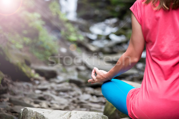 Nő meditál erdő higgadtság jóga gyakorol Stock fotó © Nickolya