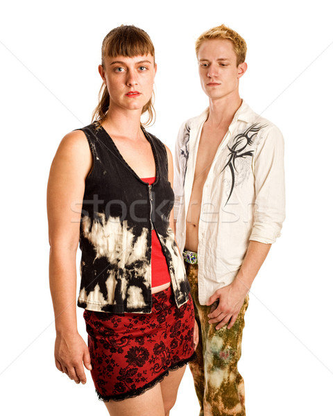 Alt fashion couple. Studio shot over white. Stock photo © nickp37