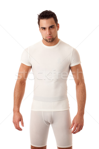 Om strans cămaşă pantaloni scurti alb sport Imagine de stoc © nickp37