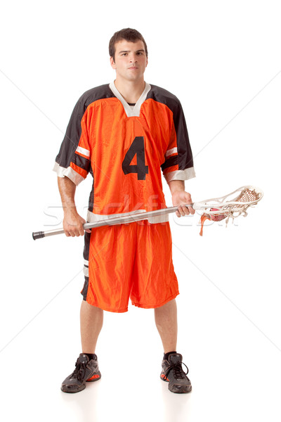 Male lacrosse player. Studio shot over white. Stock photo © nickp37