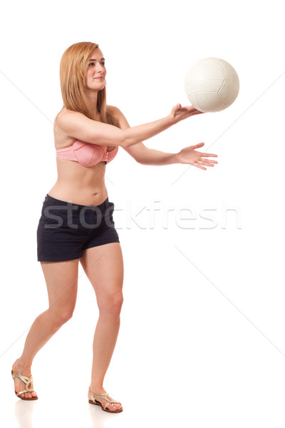 若い女性 演奏 バレーボール 白 ビーチ ストックフォト © nickp37