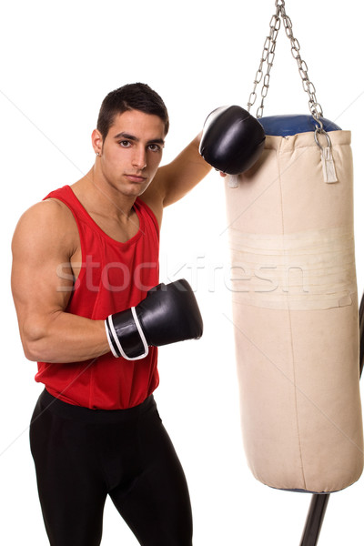 Foto d'archivio: Boxing · allenamento · pesante · bag · bianco