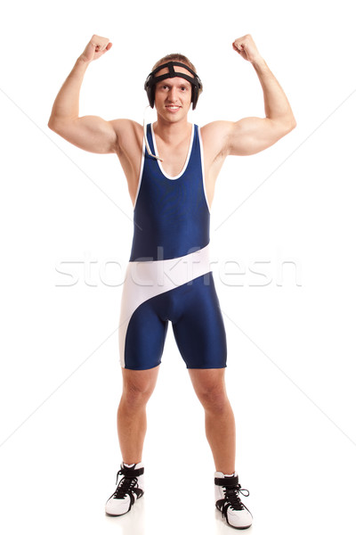 Wrestler blau weiß Sport Person Stock foto © nickp37