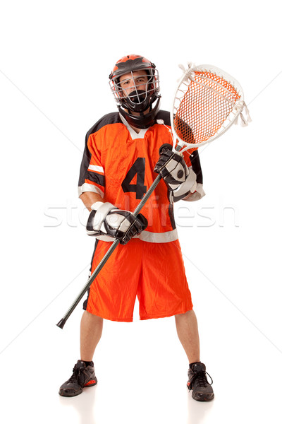 Male lacrosse player. Studio shot over white. Stock photo © nickp37