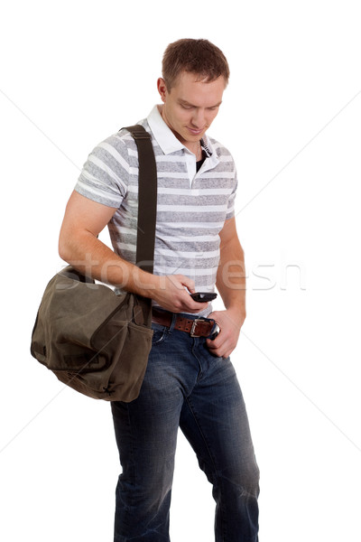 Jeune homme téléphone portable blanche homme mobiles [[stock_photo]] © nickp37