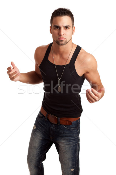 Junger Mann Unterhemd Jeans weißen Mannes schwarz Stock foto © nickp37