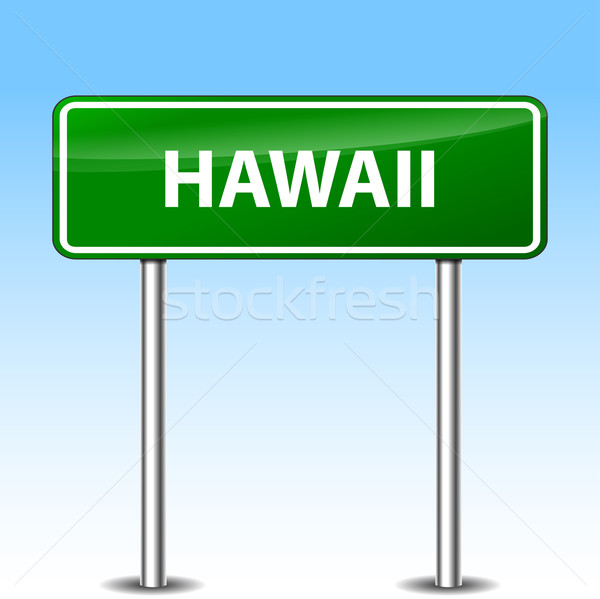 Foto stock: Hawai · verde · signo · ilustración · metal · senalización · de · la · carretera