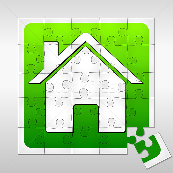 Stockfoto: Huis · puzzel · gebouw · groene · Rood