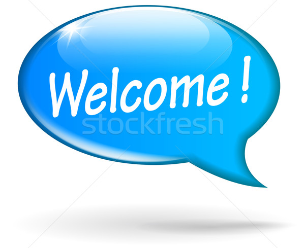 Bienvenue bleu discours illustration design signe Photo stock © nickylarson974