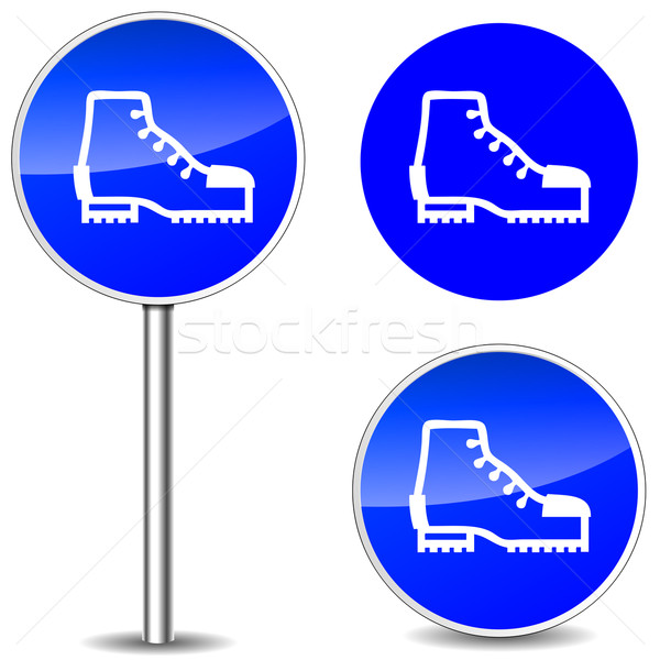 Wektora bezpieczeństwa buty podpisania niebieski ikona Zdjęcia stock © nickylarson974