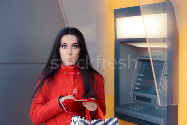 Funny Frau Brieftasche Bank atm Mädchen Stock foto © NicoletaIonescu