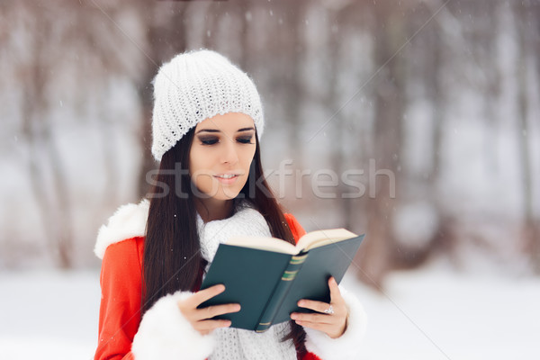 Winter Frau Lesung Buch außerhalb Schnee Stock foto © NicoletaIonescu