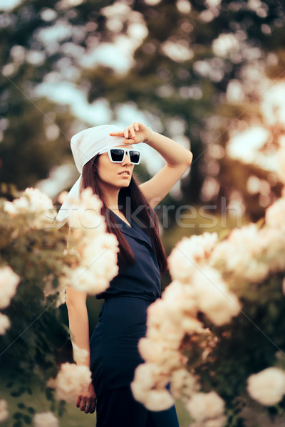 Fashion Woman Wearing Head Scarf and Retro Sunglasses 70’s Style Stock photo © NicoletaIonescu