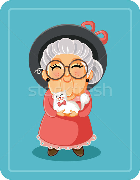Cute Senior Lady with Her Cat Pet Vector Illustration Stock photo © NicoletaIonescu