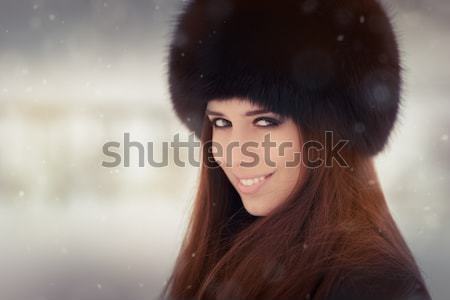 Stockfoto: Jonge · vrouw · winter · portret · stijlvol · vrouw · meisje