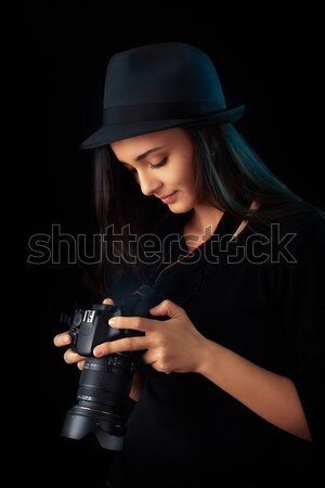 Jonge fotograaf meisje digitale camera portret cool Stockfoto © NicoletaIonescu