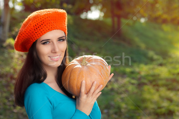 Heureux automne femme citrouille jeune fille [[stock_photo]] © NicoletaIonescu