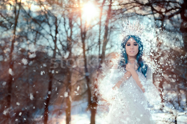 Stock photo: Snow Queen in Winter Fantasy Landscape 