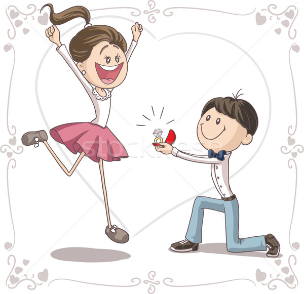 Huwelijk voorstel vector cartoon cute jonge man Stockfoto © NicoletaIonescu