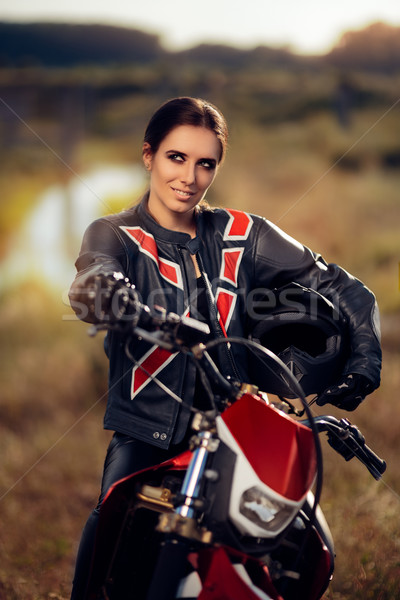 Kobiet motocross motocykla portret cool sportowe Zdjęcia stock © NicoletaIonescu