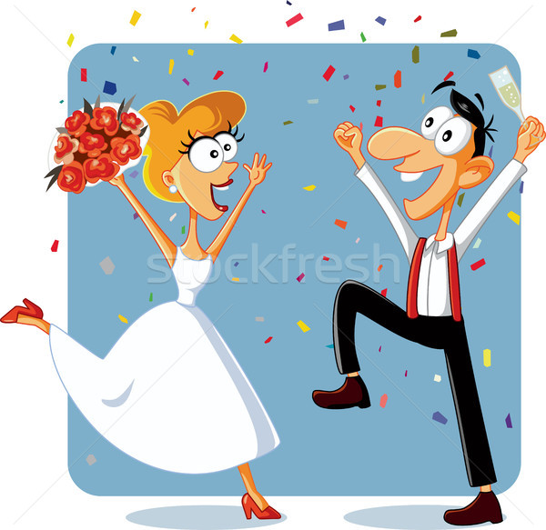 Funny Bride and Groom Dancing at their Wedding Vector Stock photo © NicoletaIonescu