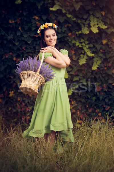 Summer Floral Fairy Girl with Lavender  Basket  Stock photo © NicoletaIonescu