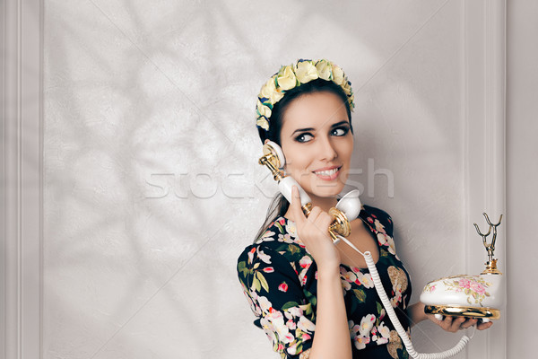 Retro Woman With Vintage Phone Stock photo © NicoletaIonescu
