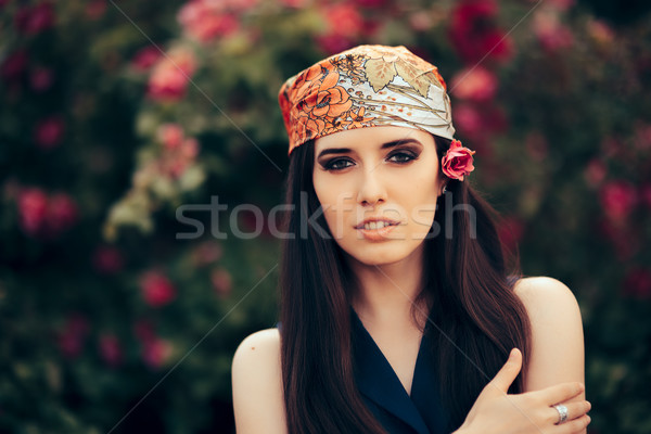 Divat nő visel fej sál retró stílus Stock fotó © NicoletaIonescu