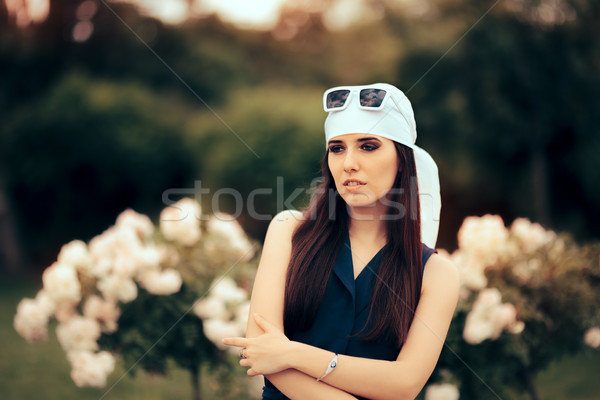 Divat nő visel fej sál retro Stock fotó © NicoletaIonescu