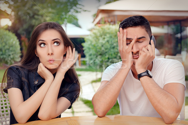 Curious Girl Listening to Her Boyfriend Talking on The Phone Stock photo © NicoletaIonescu