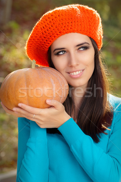 Heureux automne femme citrouille jeune fille [[stock_photo]] © NicoletaIonescu