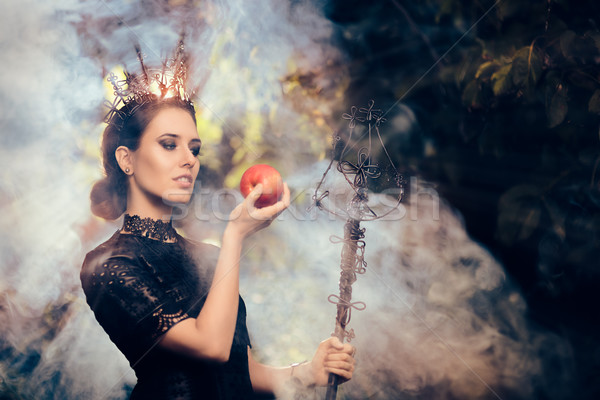 Kötü kraliçe elma puslu orman güzel Stok fotoğraf © NicoletaIonescu