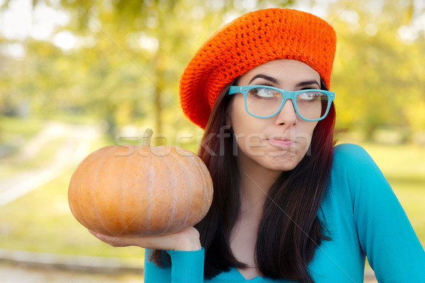 Funny Frau tragen Gläser halten Kürbis Stock foto © NicoletaIonescu