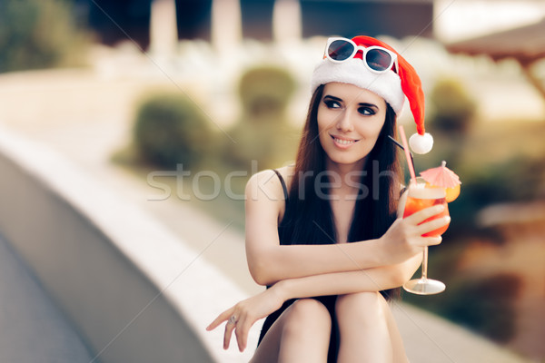 Gelukkig vrouw zwembad christmas partij mooi meisje Stockfoto © NicoletaIonescu