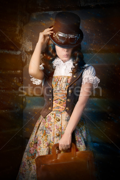 Steampunk Girl with Leather Portfolio Bag  Stock photo © NicoletaIonescu