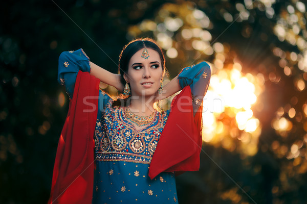 Fashion Woman Wearing Indian Costume and Jewelry Set Stock photo © NicoletaIonescu