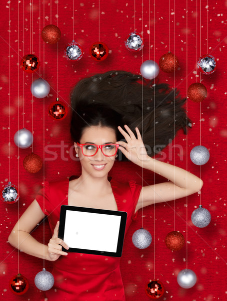 Happy Christmas Girl with Tablet Stock photo © NicoletaIonescu