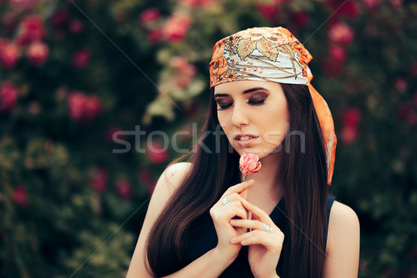 Fashion Woman Wearing Head Scarf in 70’s Retro Style Outfit Stock photo © NicoletaIonescu