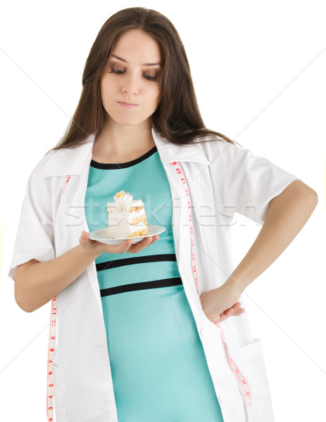 диетолог нет торт женщину изолированный Сток-фото © NicoletaIonescu