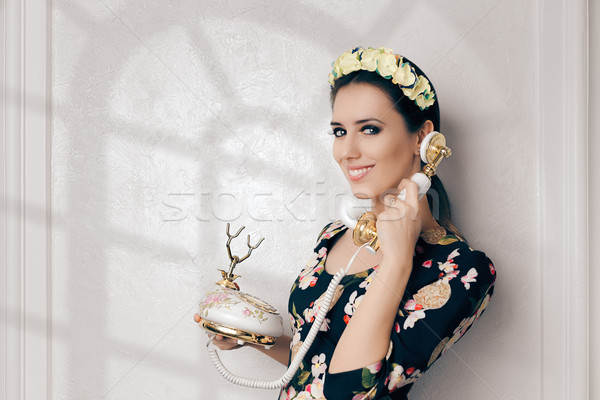 Retro Woman With Vintage Phone Stock photo © NicoletaIonescu