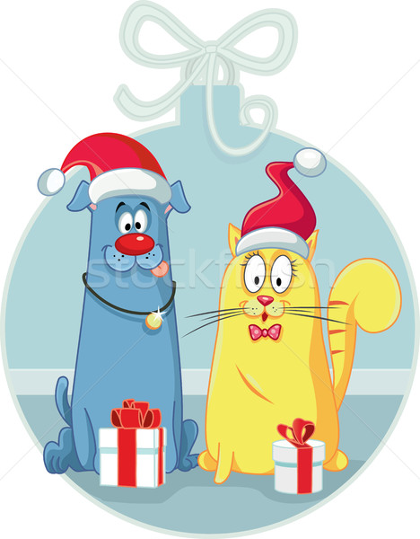 Stock photo: Cat and Dog with Christmas Gifts Vector Cartoon