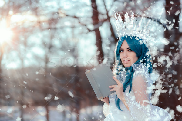 Snow Queen Reading Spell Book in Winter Fantasy Stock photo © NicoletaIonescu