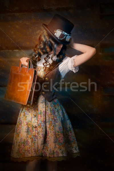 Steampunk Girl with Leather Portfolio Bag  Stock photo © NicoletaIonescu