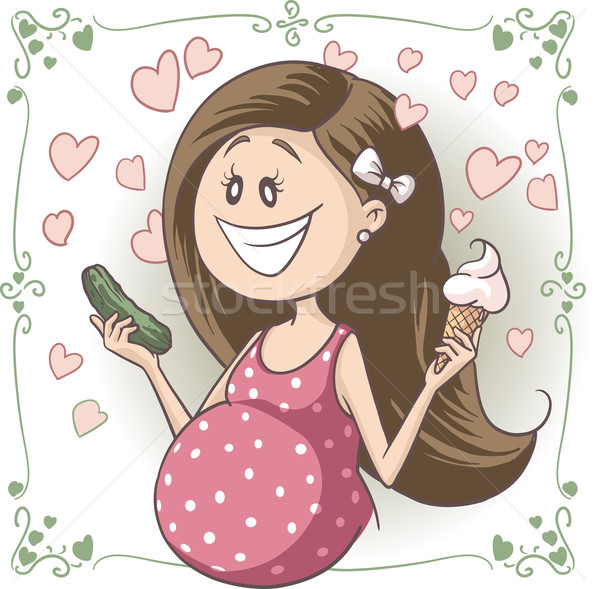 Hamile kadın özlem dondurma vektör karikatür garip Stok fotoğraf © NicoletaIonescu